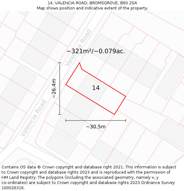 14, VALENCIA ROAD, BROMSGROVE, B60 2SA: Plot and title map