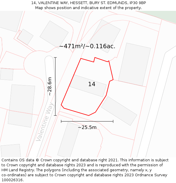 14, VALENTINE WAY, HESSETT, BURY ST. EDMUNDS, IP30 9BP: Plot and title map