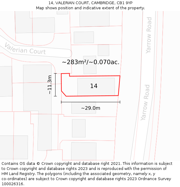 14, VALERIAN COURT, CAMBRIDGE, CB1 9YP: Plot and title map