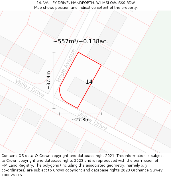 14, VALLEY DRIVE, HANDFORTH, WILMSLOW, SK9 3DW: Plot and title map