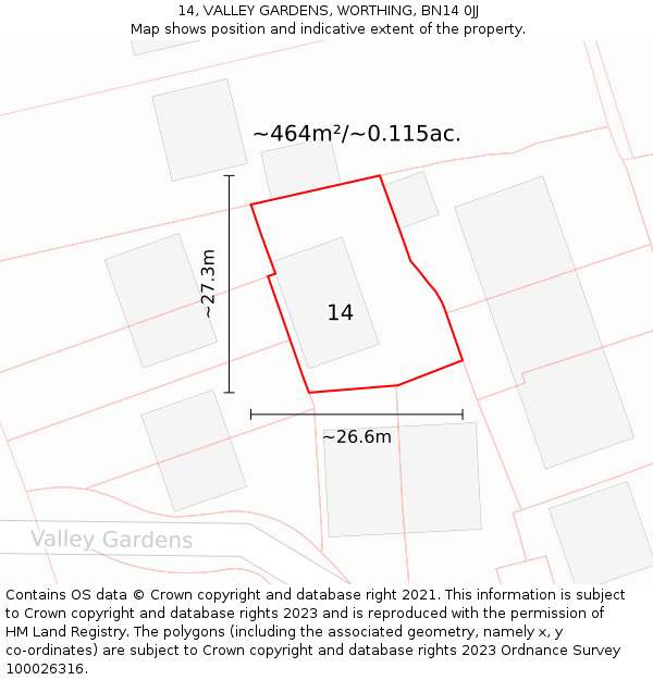 14, VALLEY GARDENS, WORTHING, BN14 0JJ: Plot and title map