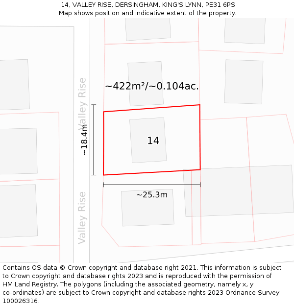 14, VALLEY RISE, DERSINGHAM, KING'S LYNN, PE31 6PS: Plot and title map