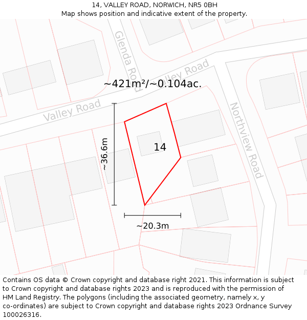 14, VALLEY ROAD, NORWICH, NR5 0BH: Plot and title map