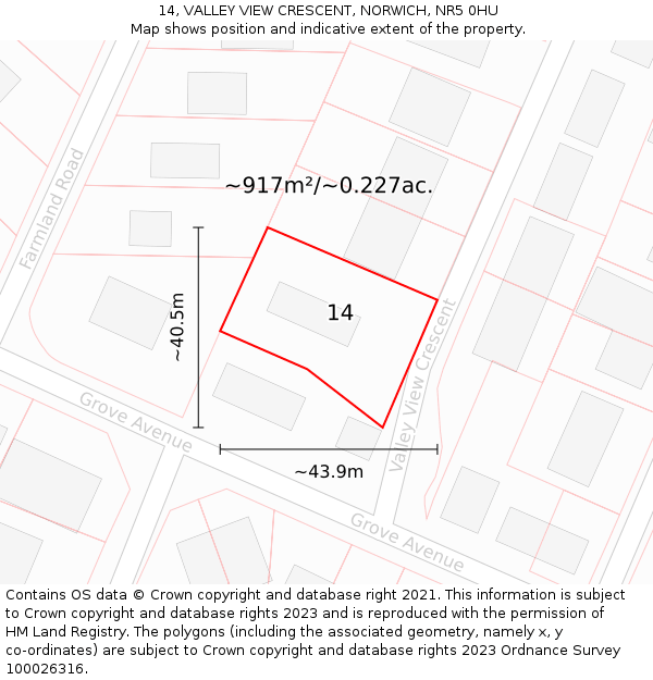 14, VALLEY VIEW CRESCENT, NORWICH, NR5 0HU: Plot and title map