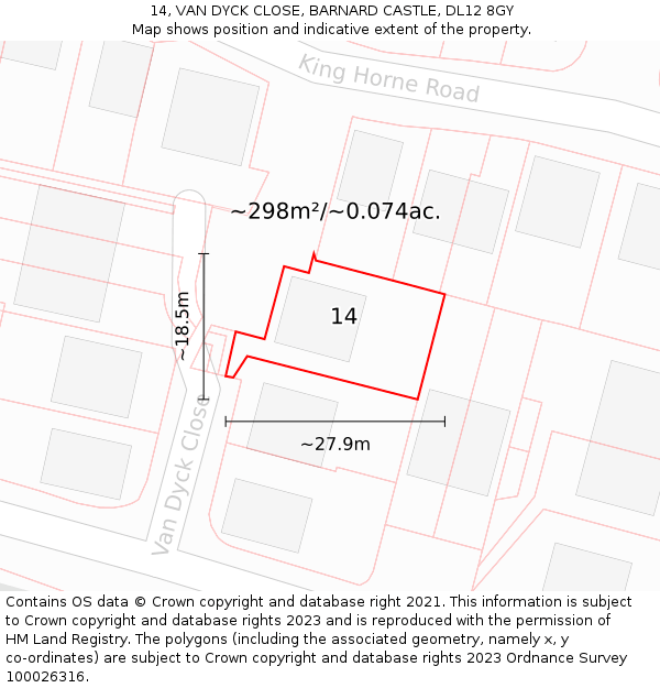 14, VAN DYCK CLOSE, BARNARD CASTLE, DL12 8GY: Plot and title map