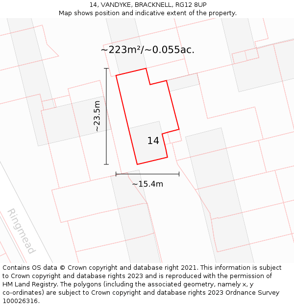 14, VANDYKE, BRACKNELL, RG12 8UP: Plot and title map