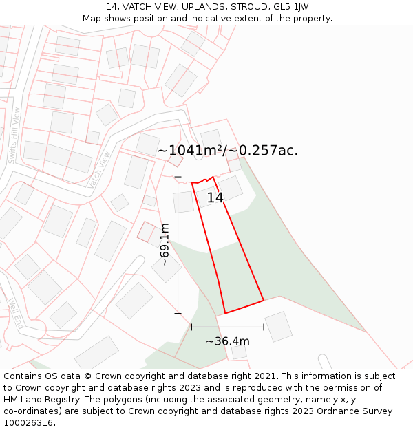 14, VATCH VIEW, UPLANDS, STROUD, GL5 1JW: Plot and title map