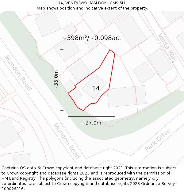 14, VENTA WAY, MALDON, CM9 5LH: Plot and title map
