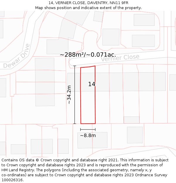 14, VERNIER CLOSE, DAVENTRY, NN11 9FR: Plot and title map