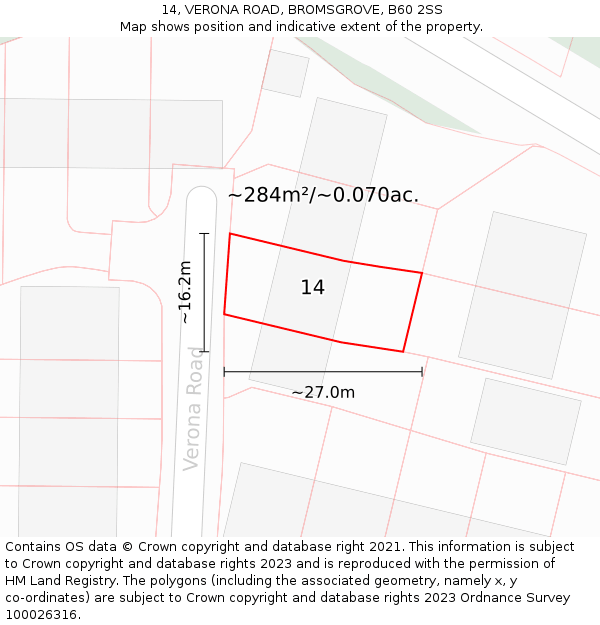 14, VERONA ROAD, BROMSGROVE, B60 2SS: Plot and title map