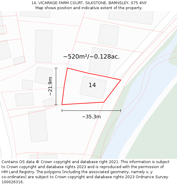 14, VICARAGE FARM COURT, SILKSTONE, BARNSLEY, S75 4NY: Plot and title map