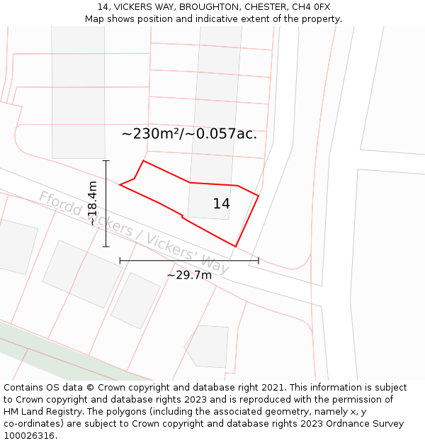14, VICKERS WAY, BROUGHTON, CHESTER, CH4 0FX: Plot and title map