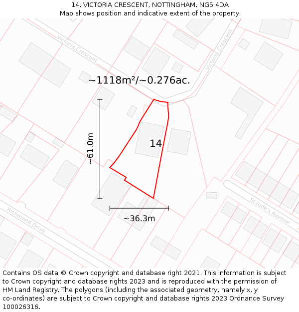 14, VICTORIA CRESCENT, NOTTINGHAM, NG5 4DA: Plot and title map