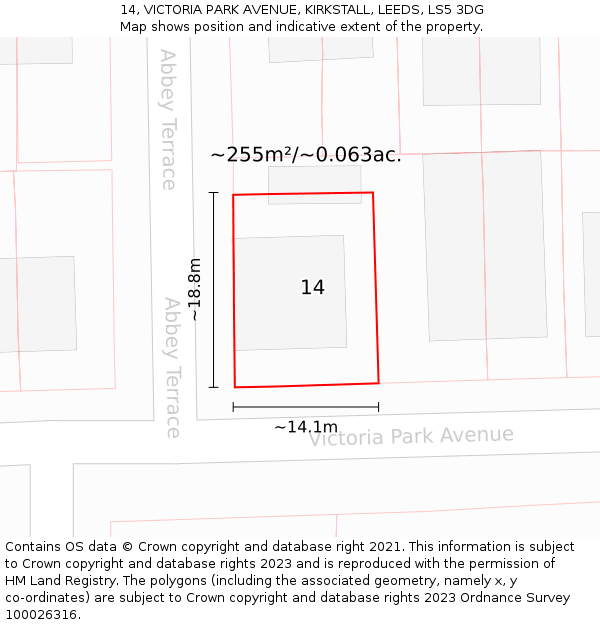 14, VICTORIA PARK AVENUE, KIRKSTALL, LEEDS, LS5 3DG: Plot and title map