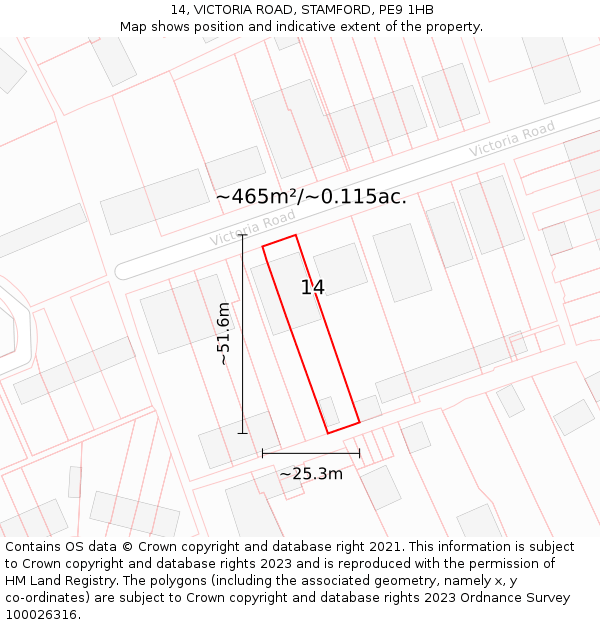 14, VICTORIA ROAD, STAMFORD, PE9 1HB: Plot and title map