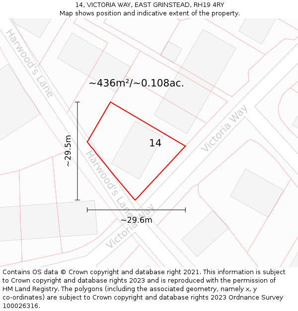 14, VICTORIA WAY, EAST GRINSTEAD, RH19 4RY: Plot and title map