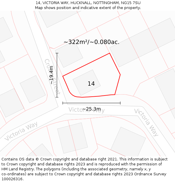 14, VICTORIA WAY, HUCKNALL, NOTTINGHAM, NG15 7SU: Plot and title map