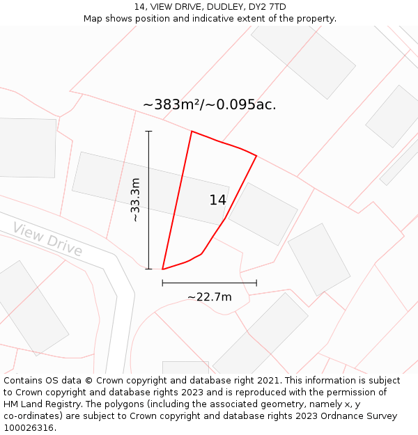 14, VIEW DRIVE, DUDLEY, DY2 7TD: Plot and title map