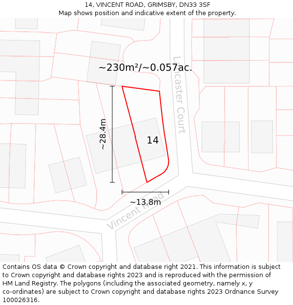 14, VINCENT ROAD, GRIMSBY, DN33 3SF: Plot and title map