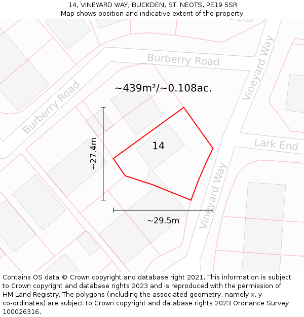 14, VINEYARD WAY, BUCKDEN, ST. NEOTS, PE19 5SR: Plot and title map