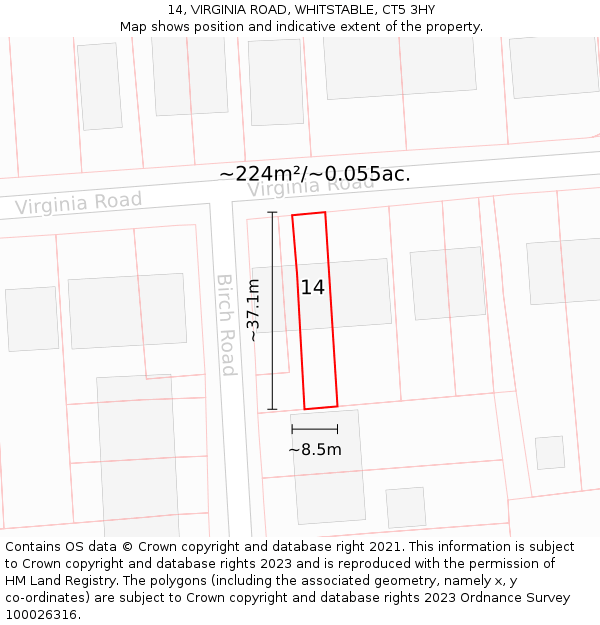 14, VIRGINIA ROAD, WHITSTABLE, CT5 3HY: Plot and title map