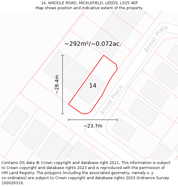 14, WADDLE ROAD, MICKLEFIELD, LEEDS, LS25 4EP: Plot and title map
