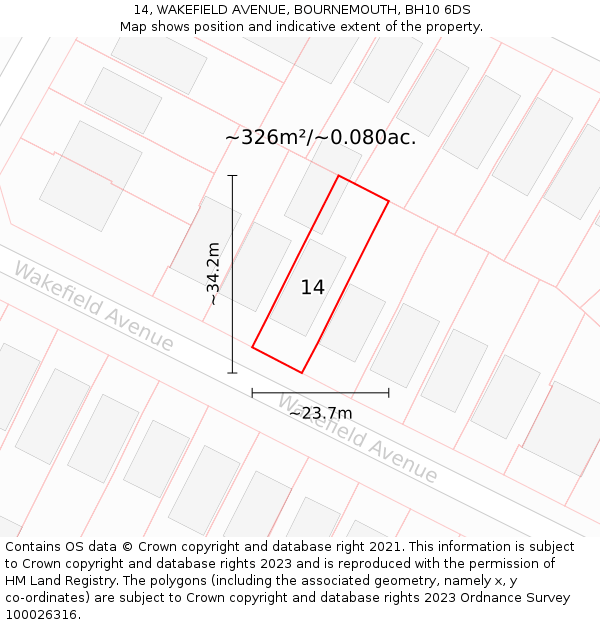 14, WAKEFIELD AVENUE, BOURNEMOUTH, BH10 6DS: Plot and title map