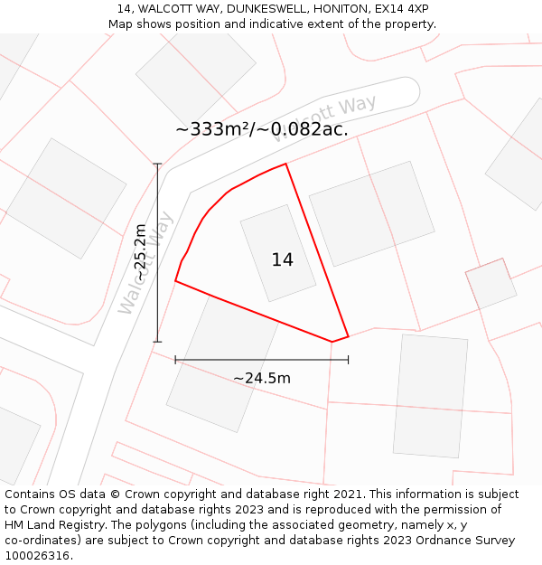14, WALCOTT WAY, DUNKESWELL, HONITON, EX14 4XP: Plot and title map