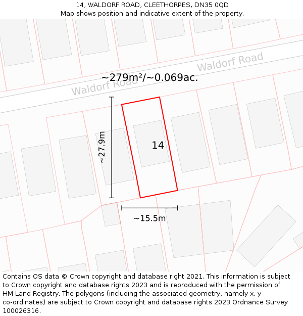 14, WALDORF ROAD, CLEETHORPES, DN35 0QD: Plot and title map