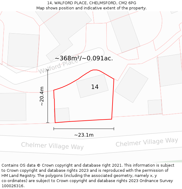 14, WALFORD PLACE, CHELMSFORD, CM2 6PG: Plot and title map