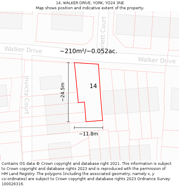 14, WALKER DRIVE, YORK, YO24 3NE: Plot and title map