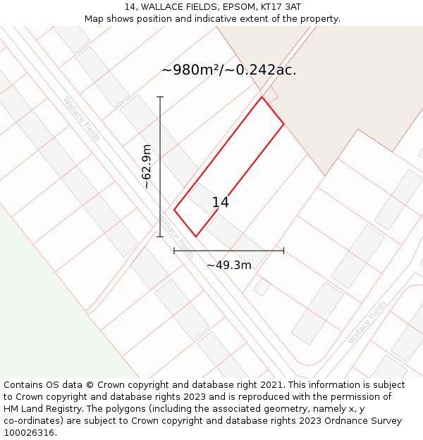 14, WALLACE FIELDS, EPSOM, KT17 3AT: Plot and title map