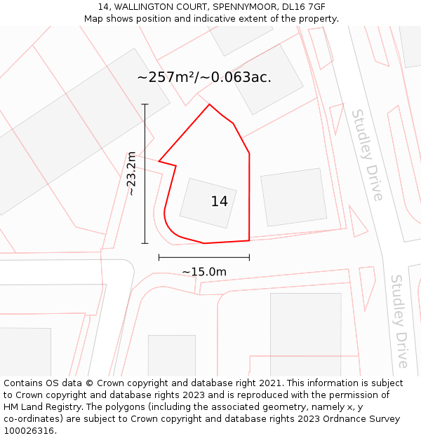14, WALLINGTON COURT, SPENNYMOOR, DL16 7GF: Plot and title map