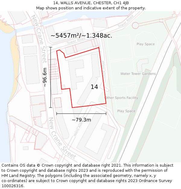 14, WALLS AVENUE, CHESTER, CH1 4JB: Plot and title map