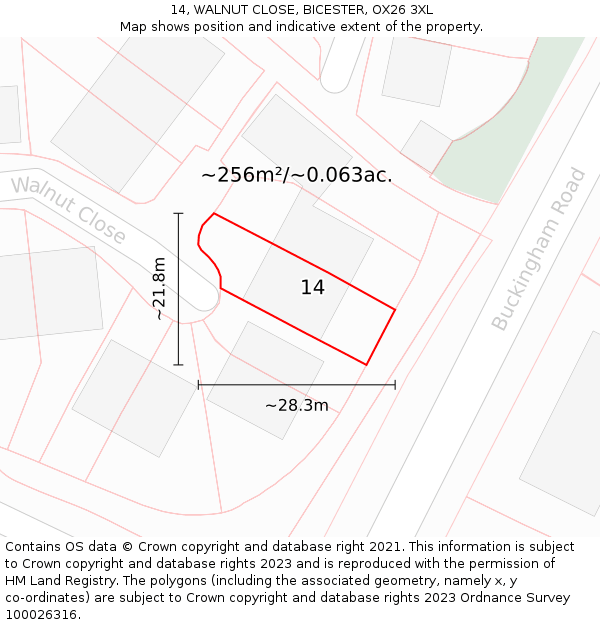 14, WALNUT CLOSE, BICESTER, OX26 3XL: Plot and title map