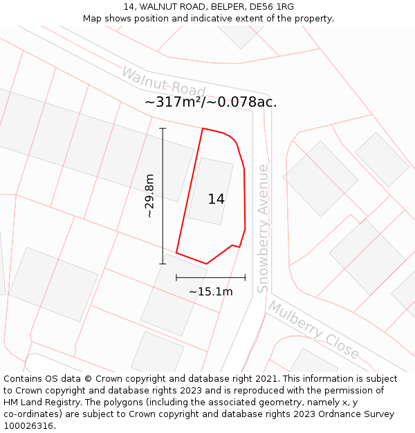 14, WALNUT ROAD, BELPER, DE56 1RG: Plot and title map