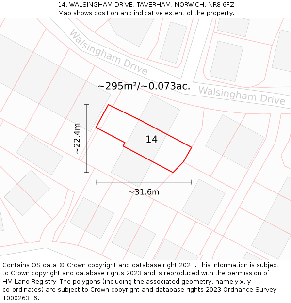 14, WALSINGHAM DRIVE, TAVERHAM, NORWICH, NR8 6FZ: Plot and title map