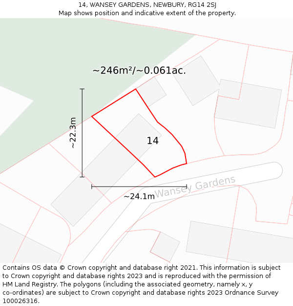 14, WANSEY GARDENS, NEWBURY, RG14 2SJ: Plot and title map