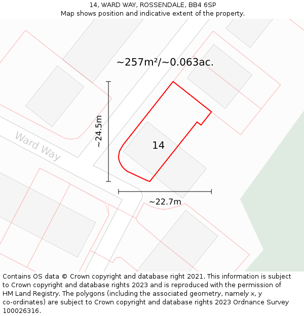 14, WARD WAY, ROSSENDALE, BB4 6SP: Plot and title map