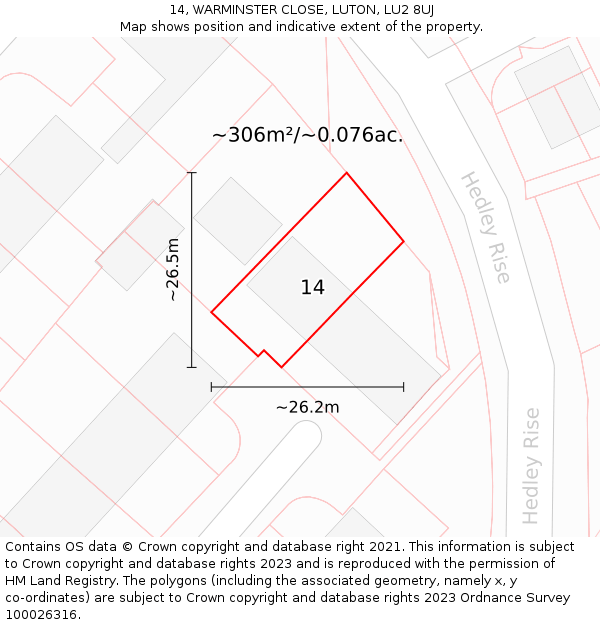 14, WARMINSTER CLOSE, LUTON, LU2 8UJ: Plot and title map
