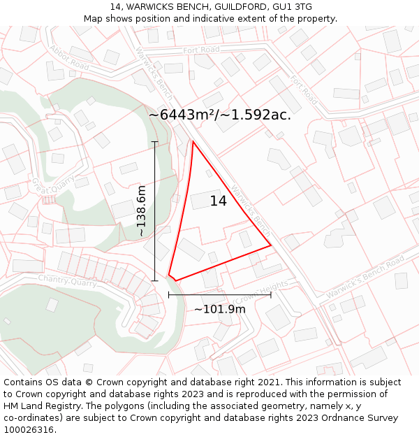 14, WARWICKS BENCH, GUILDFORD, GU1 3TG: Plot and title map