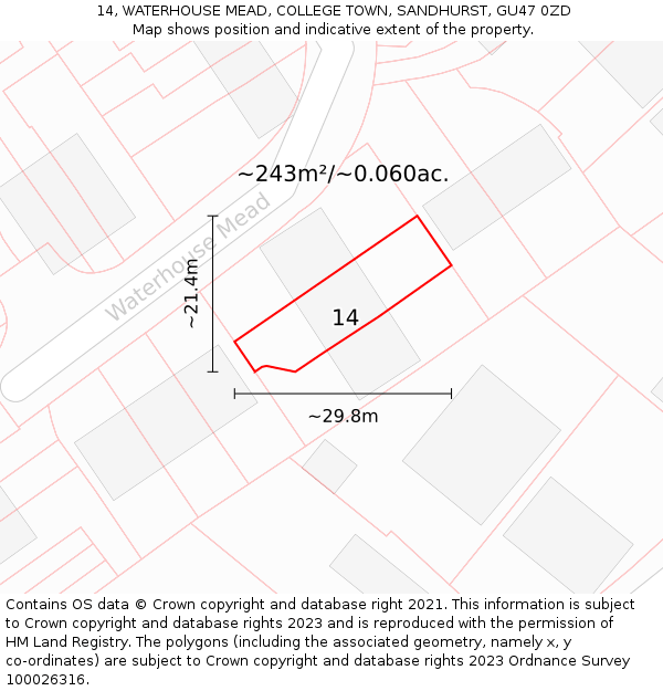 14, WATERHOUSE MEAD, COLLEGE TOWN, SANDHURST, GU47 0ZD: Plot and title map