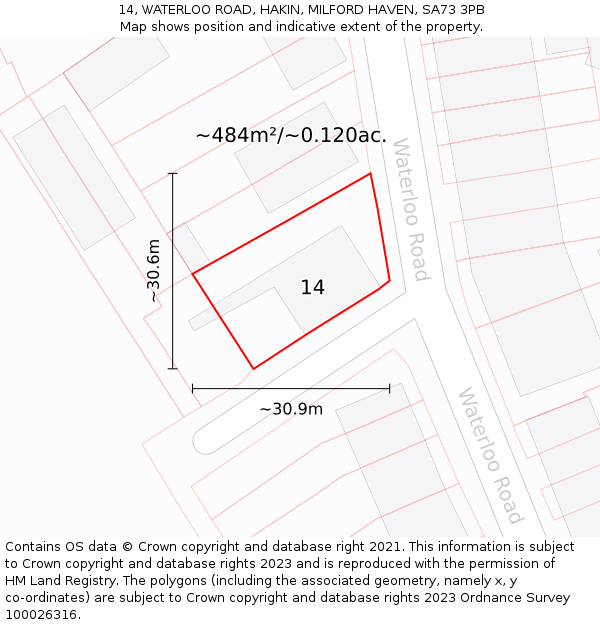 14, WATERLOO ROAD, HAKIN, MILFORD HAVEN, SA73 3PB: Plot and title map