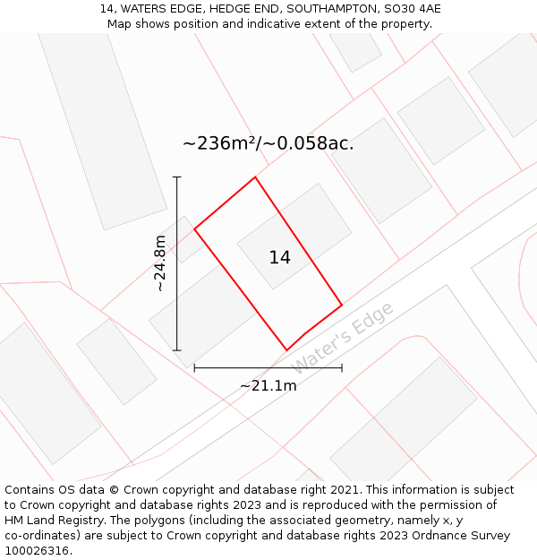 14, WATERS EDGE, HEDGE END, SOUTHAMPTON, SO30 4AE: Plot and title map