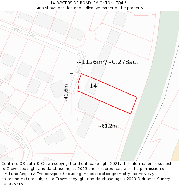 14, WATERSIDE ROAD, PAIGNTON, TQ4 6LJ: Plot and title map