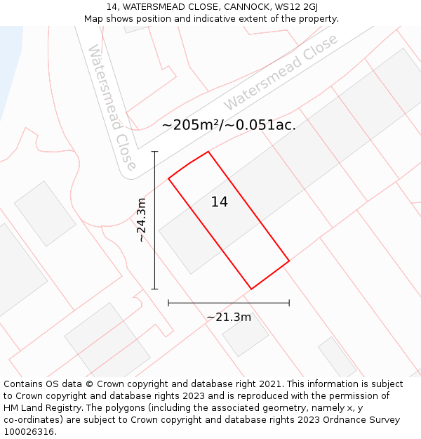 14, WATERSMEAD CLOSE, CANNOCK, WS12 2GJ: Plot and title map