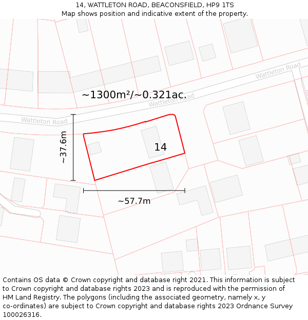 14, WATTLETON ROAD, BEACONSFIELD, HP9 1TS: Plot and title map