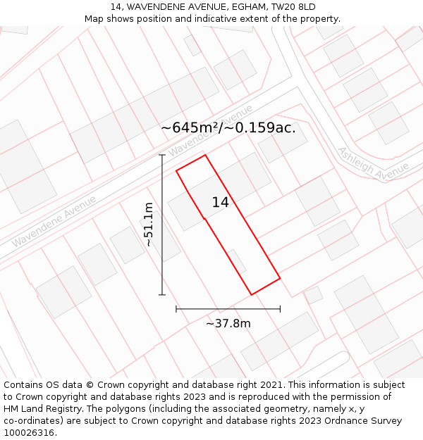 14, WAVENDENE AVENUE, EGHAM, TW20 8LD: Plot and title map