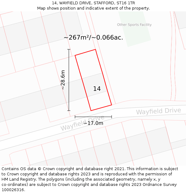 14, WAYFIELD DRIVE, STAFFORD, ST16 1TR: Plot and title map