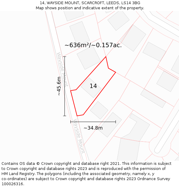 14, WAYSIDE MOUNT, SCARCROFT, LEEDS, LS14 3BG: Plot and title map